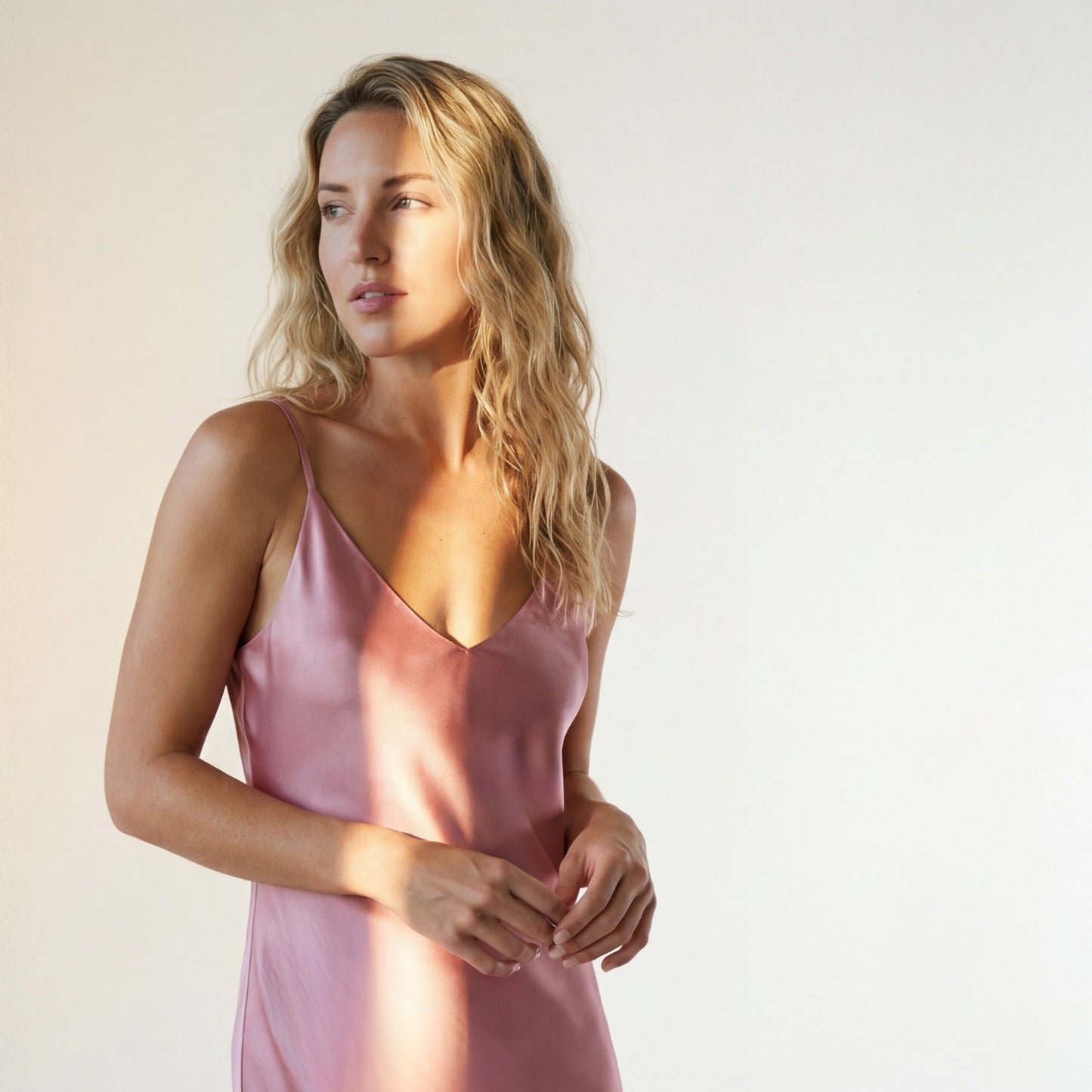 Kintsugi Pink 100% Silk Charmeuse Midi Slip Dress - Elise Seren ELISE SEREN Kintsugi Pink 100% Silk Charmeuse Midi Slip Dress - Elise Seren ELISE SEREN