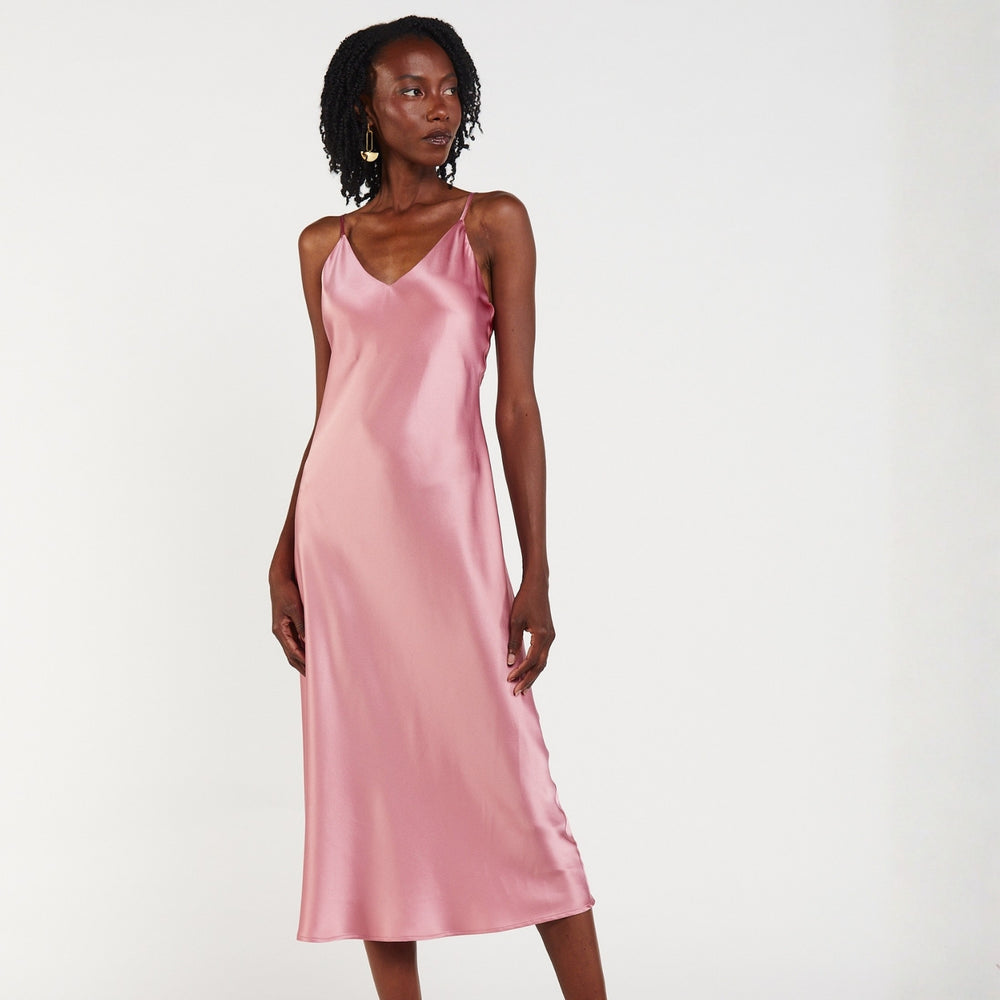 Kintsugi Pink – 100% Silk Charmeuse Midi Slip Dress