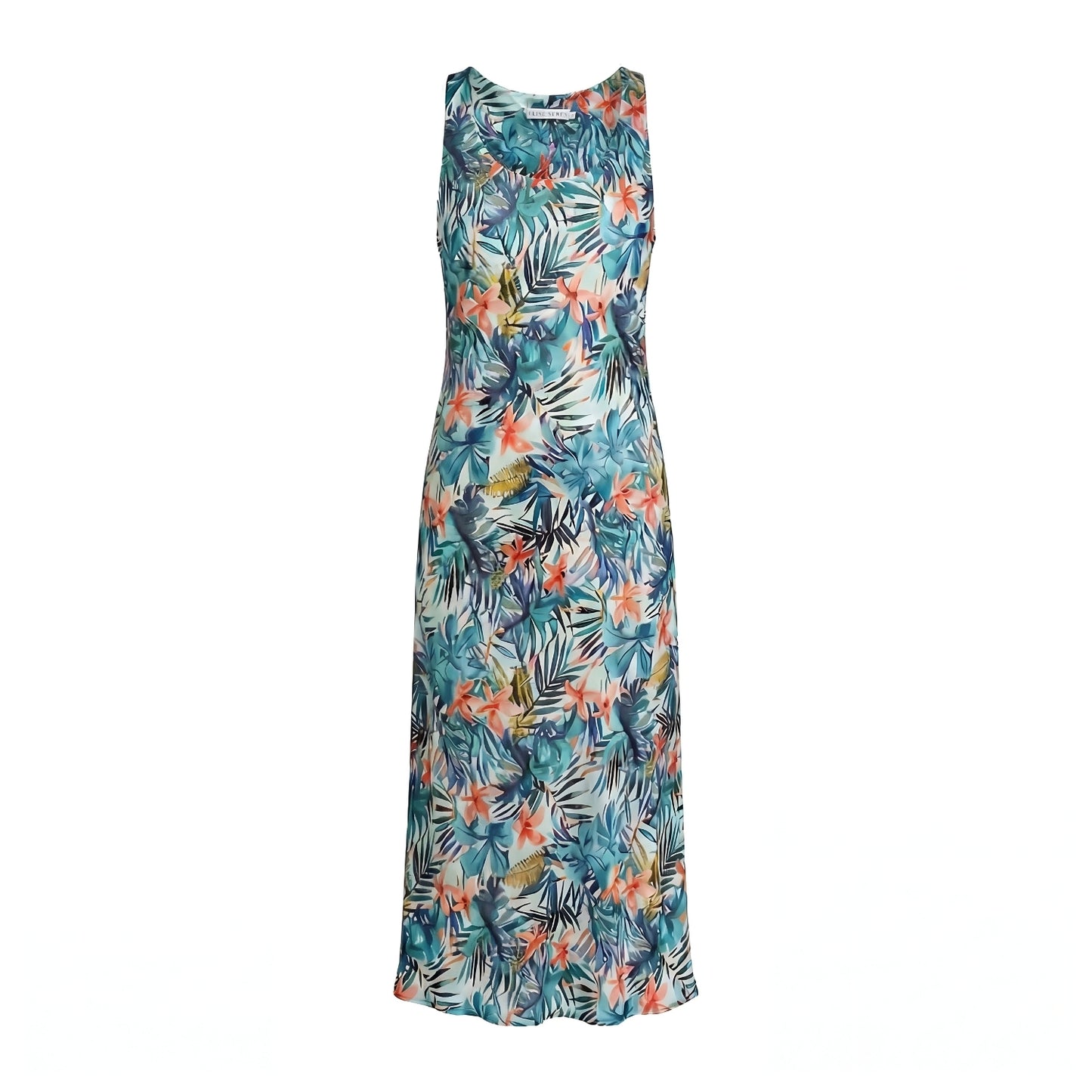 Tropicana 100% Silk Charmeuse Midi Slip Dress - Elise Seren ELISE SEREN Tropicana 100% Silk Charmeuse Midi Slip Dress - Elise Seren ELISE SEREN
